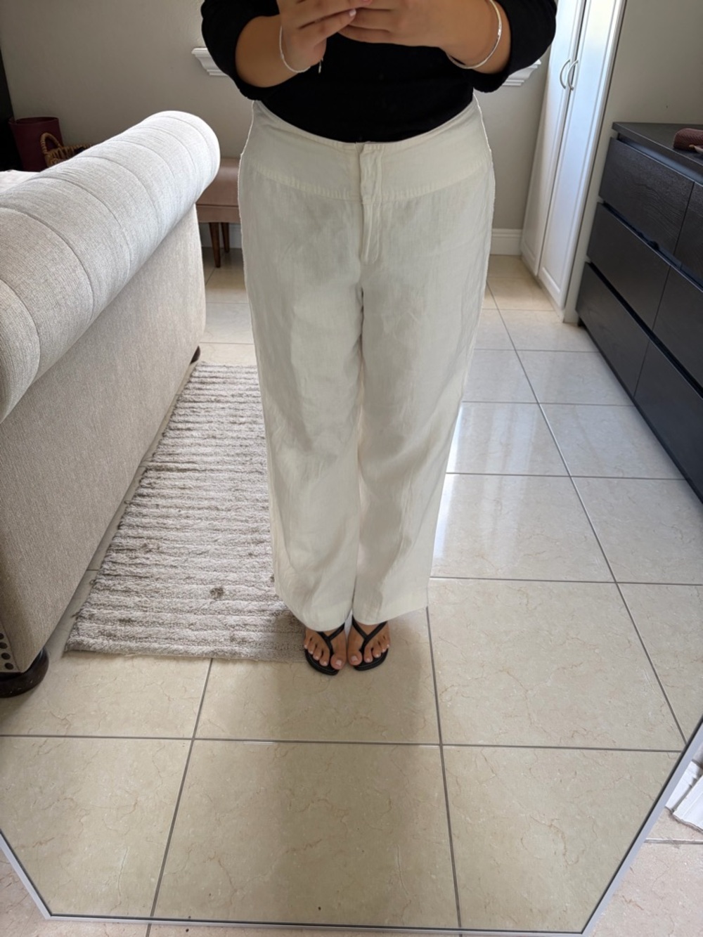Wide Leg White Linen-Look Pants